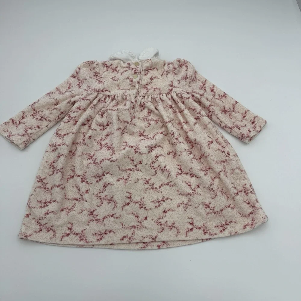 Ralph‎ Lauren 9 Months Baby Girl Pink Velvet Floral Dress Collar Soft 90% Cotton